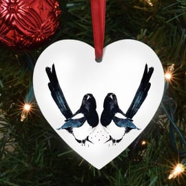 Magpie II Heart Tree Decoration.Magpie Xmas Tree Decoration,Magpie Christmas Tre