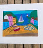 Mixed media Cornish harbour scene. - Image 2
