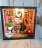 Box room Diorama, fishing cat, quirky gift for cat lovers, with lights. Cat lady