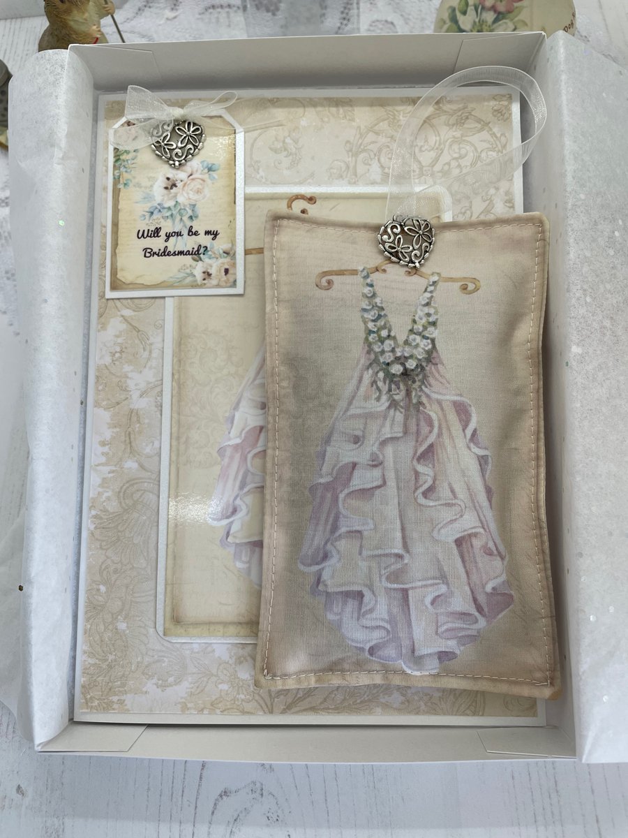 Wedding Will You Be My Bridesmaid card & lavender sachet boxed gift set PB1