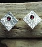 Square sterling silver garnet stud earrings, handmade jewellery - Image 7