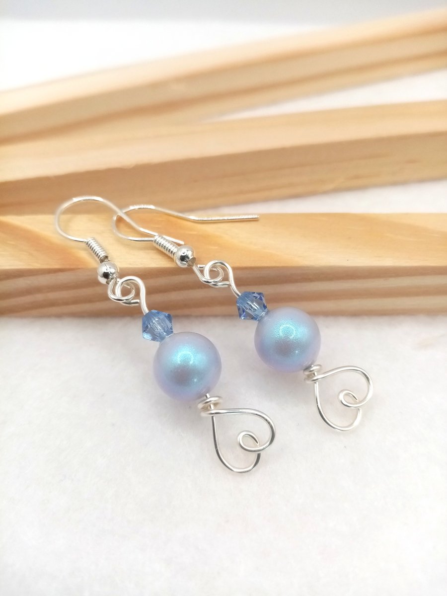 Austrian Crystal Pearl Earrings in Dreamy Blue -  Light Blue Pearl Earrings 