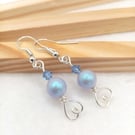Austrian Crystal Pearl Earrings in Dreamy Blue -  Light Blue Pearl Earrings 