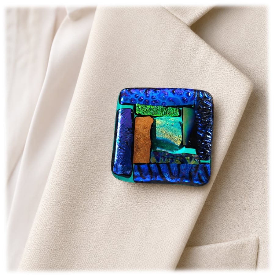 Dichroic Glass Brooch L004 Luxury Fused Patchwork Handmade 