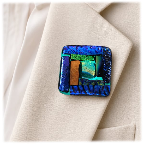 Dichroic Glass Brooch L004 Luxury Fused Patchwork Handmade 