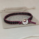 Black tourmaline and burgundy leather bracelet with button fastener