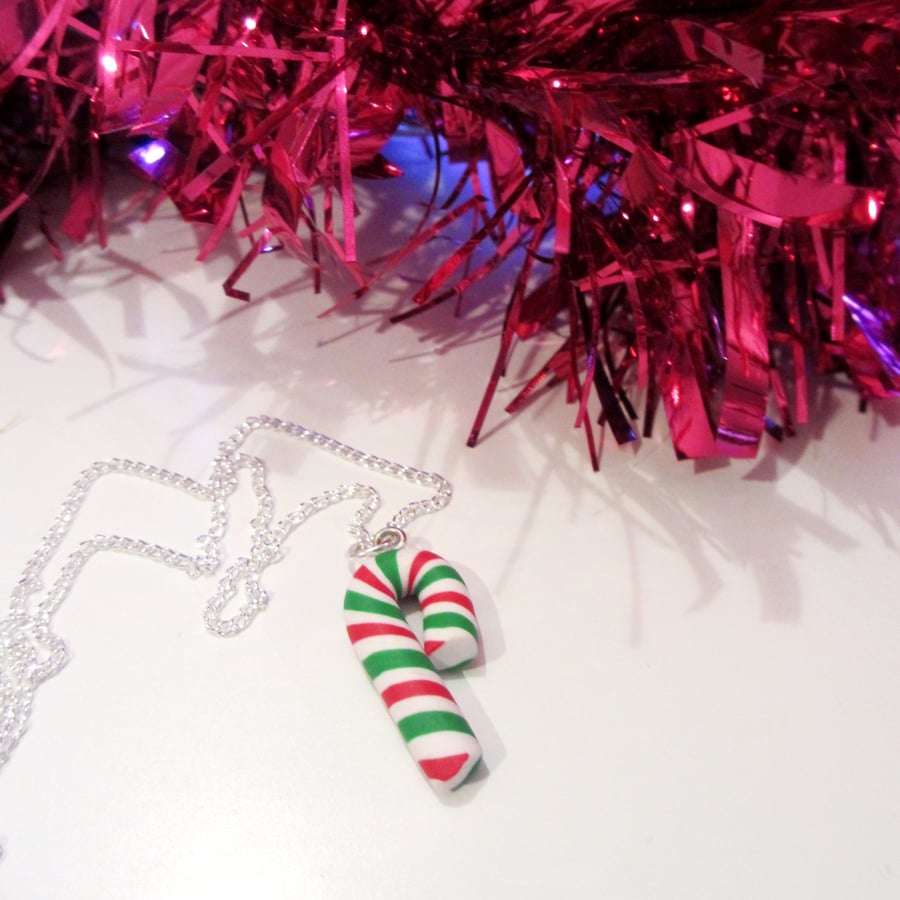 Retro Christmas Candy Cane Necklace ONE SUPPLIED Quirky, fun, unique, handmade
