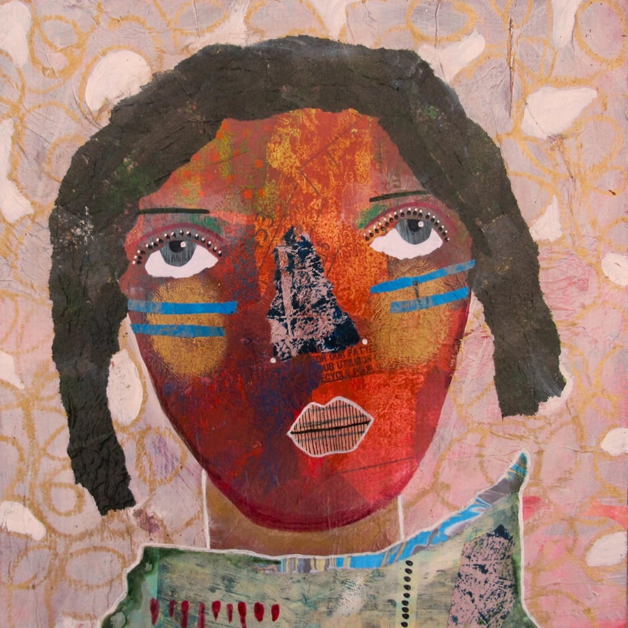 Abstract Female Portrait Painting Woman Face Dark Haired Girl Artwork