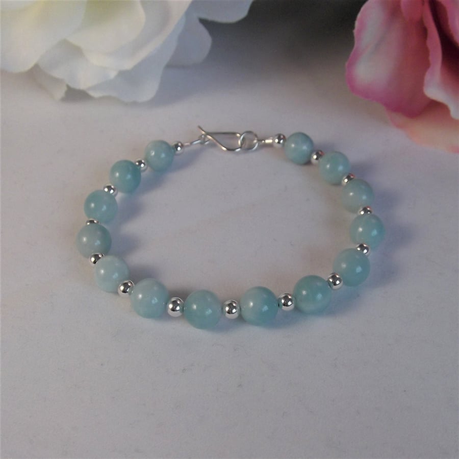 Amazonite & sterling silver bead bracelet recycled silver clasp