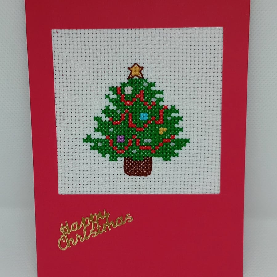 Handmade Christmas Greetings Card with Envelope - Cross Stitch