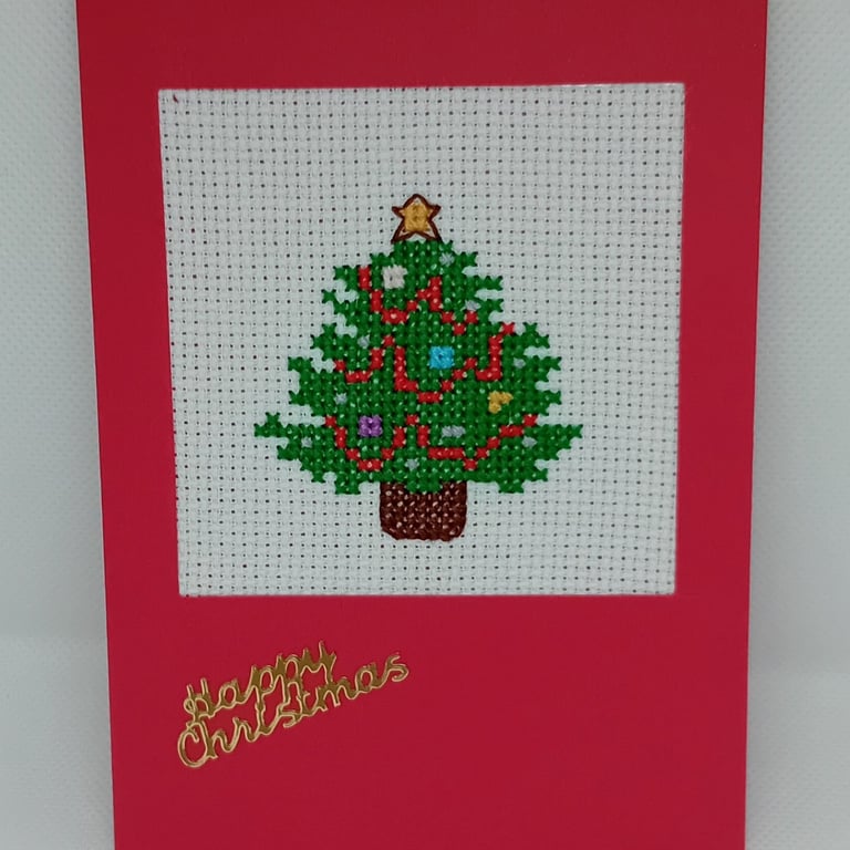 Handmade Christmas Greetings Card with Envelope - Cross Stitch