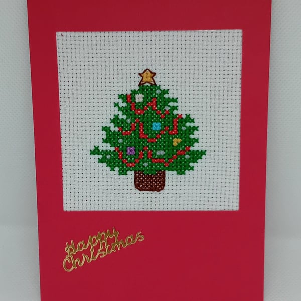 Handmade Christmas Greetings Card with Envelope - Cross Stitch