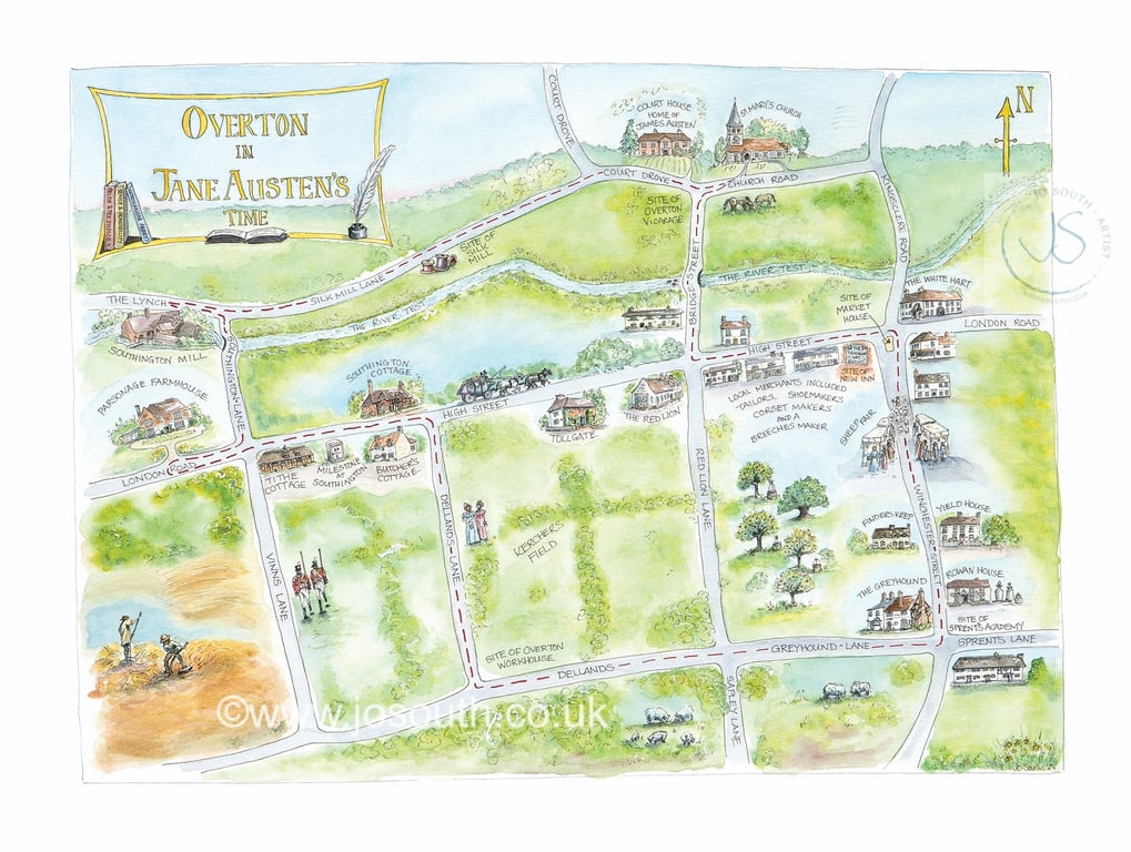 Overton in Jane Austen's Time, Trails Map  - Giclee Print. Choice of 2 sizes