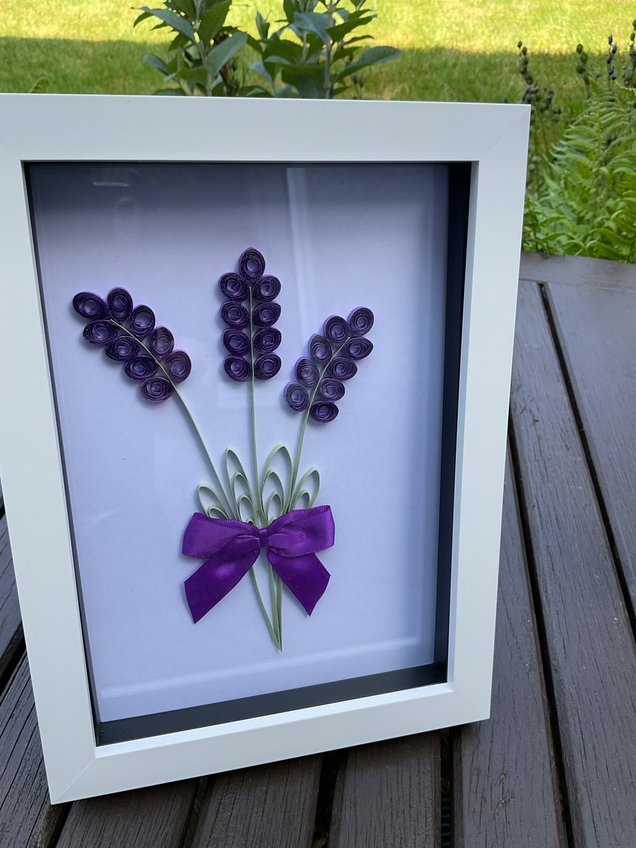 Quilled Lavender Bouquet In A White Box Frame
