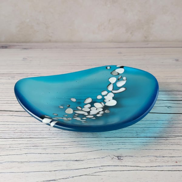 Turquoise glass dish, seaglass style, beach themed decor