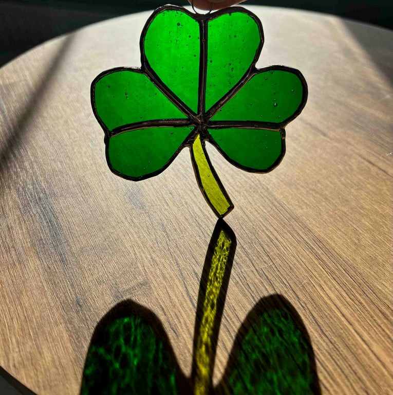 St Patricks Shamrock in vivid green stained glass