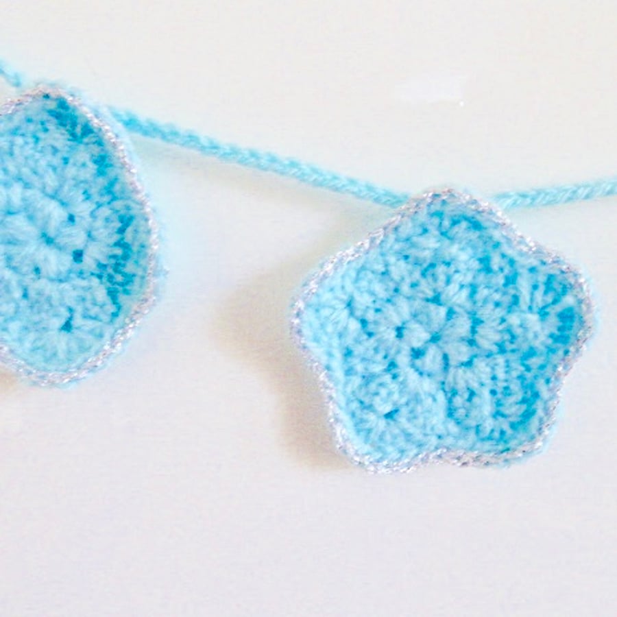 Ice blue star bunting, crochet star garland, crochet bunting