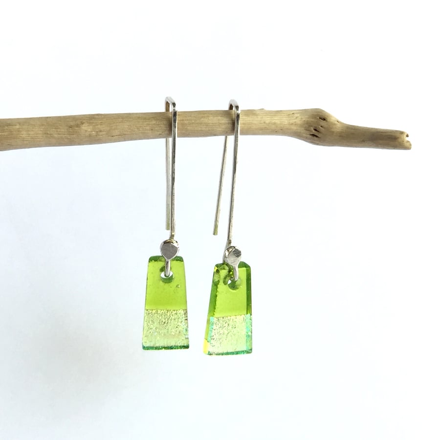 Green fused glass earrings 