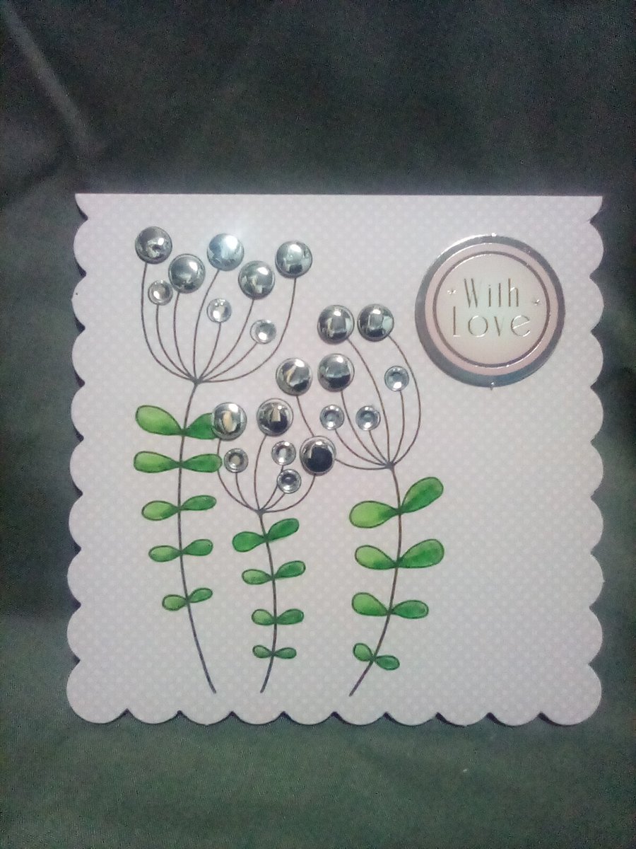 Unique floral watercolour and embellished handmade blank open card