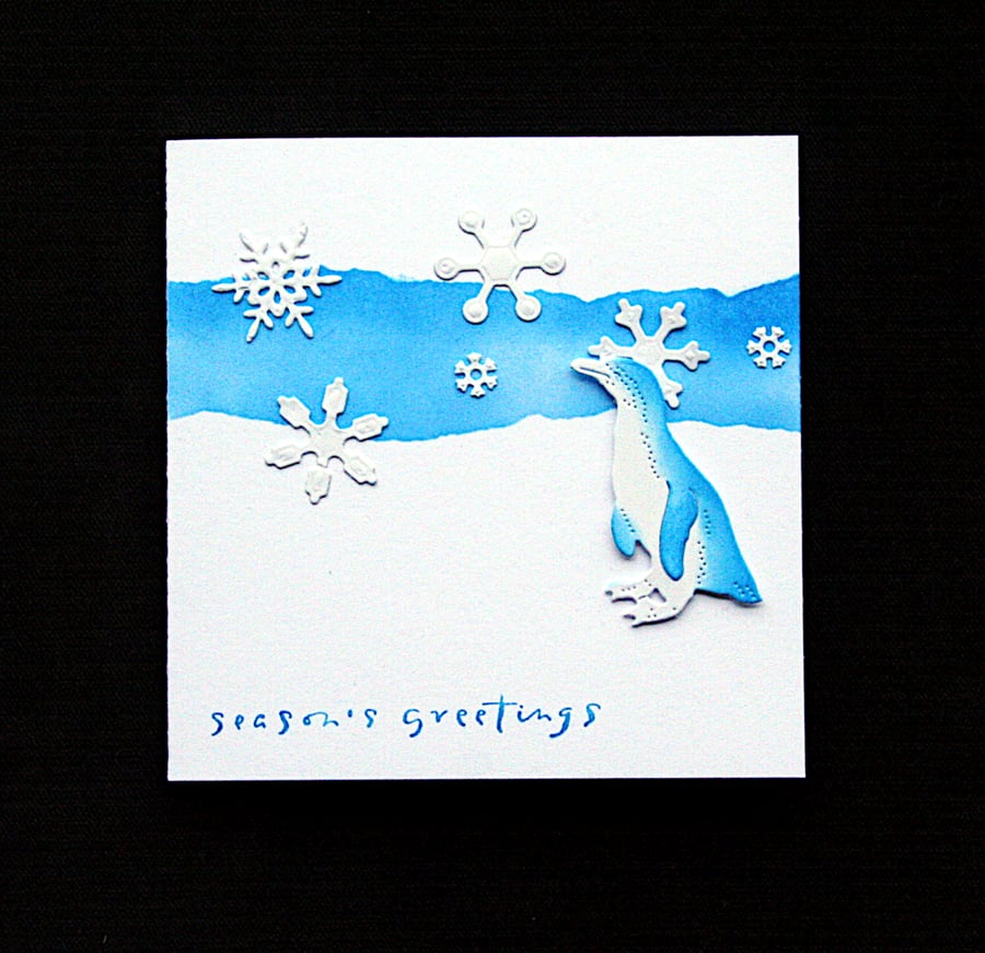 Penguin Greetings - Handcrafted Christmas Card - dr21-0052