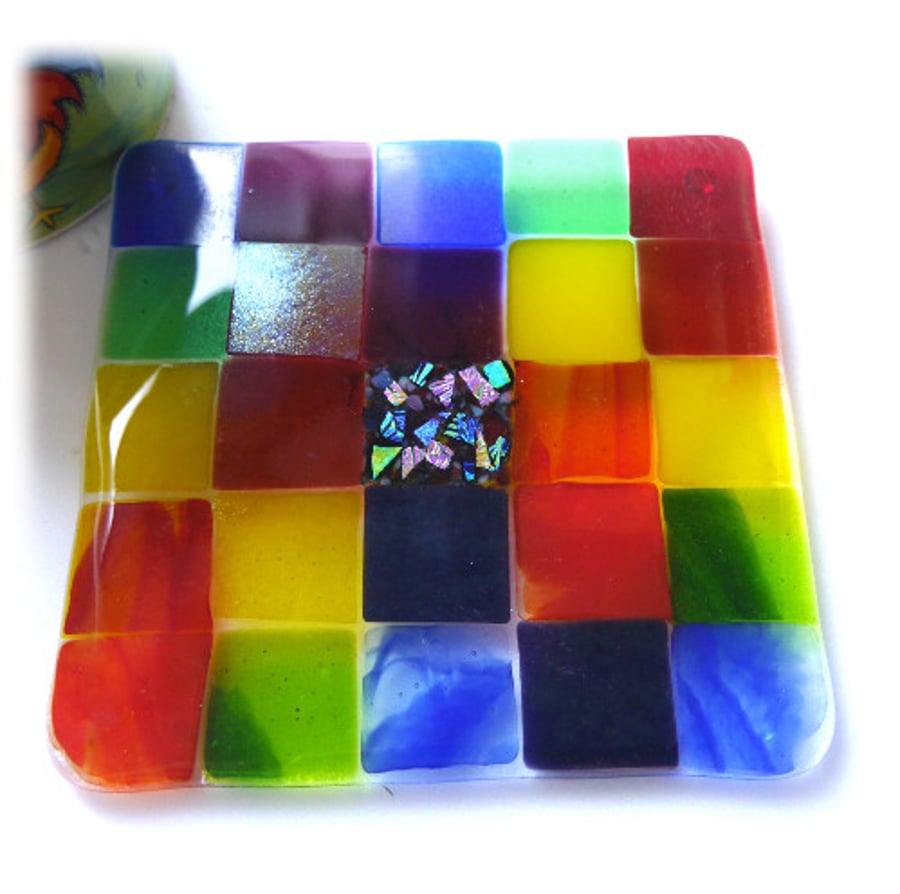Fused Glass Trivet Rainbow Trivet 16cm 033