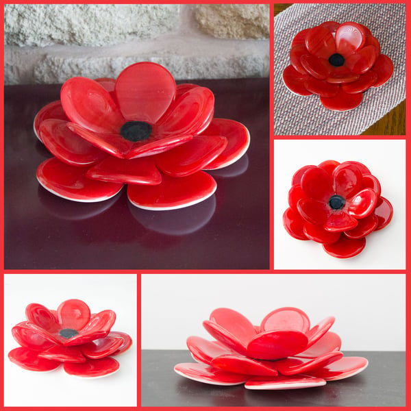 Red Fused Glass Flower Sculpture