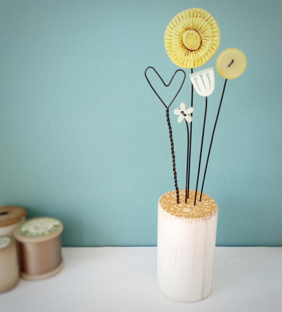 Clay and button sunflower garden 