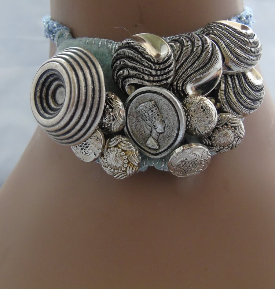 Silver Vintage Button Necklace