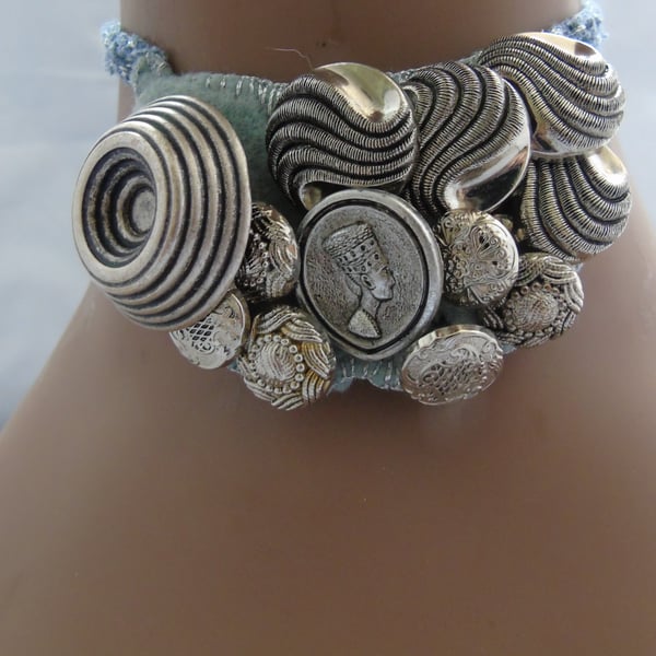 Silver Vintage Button Necklace