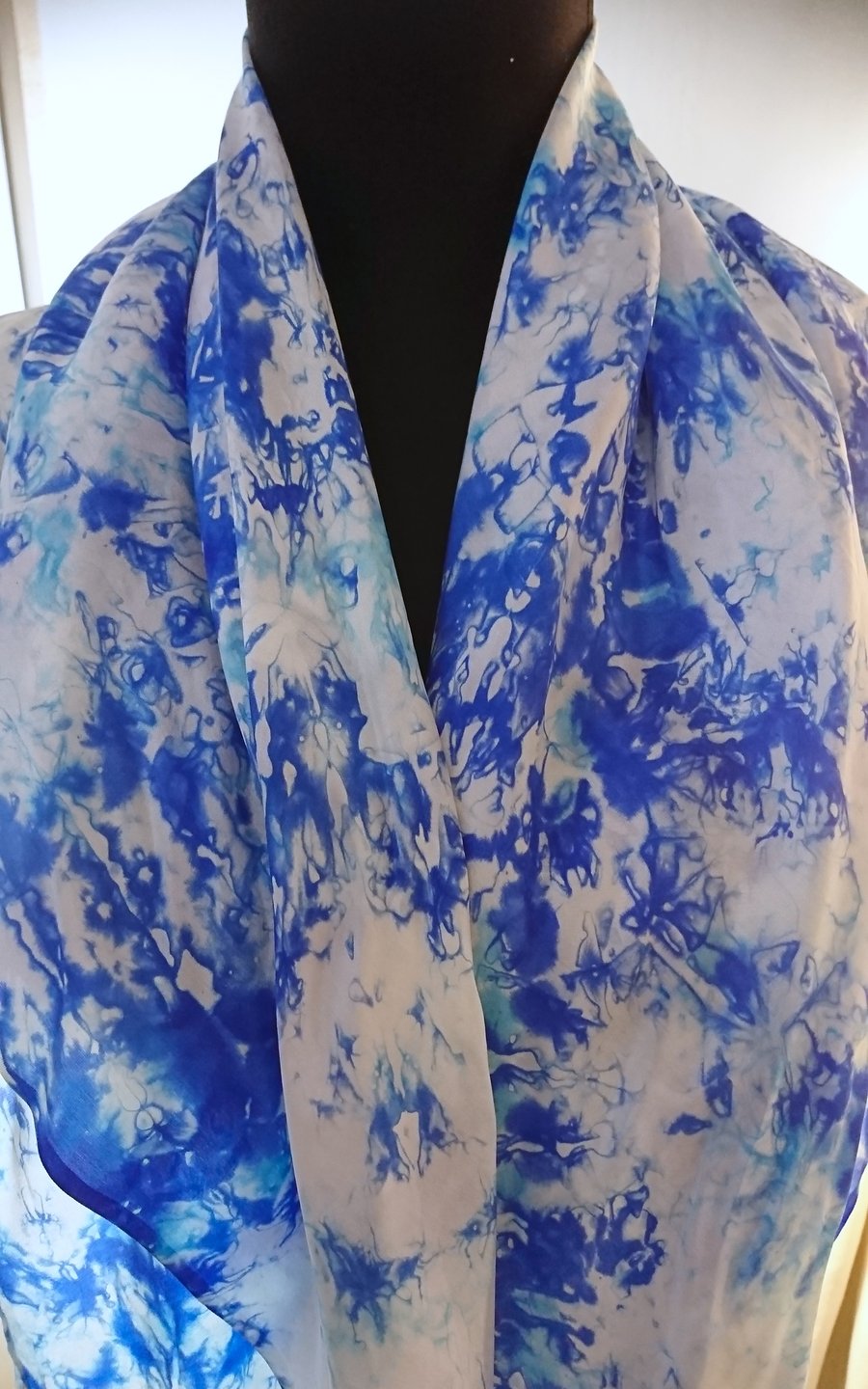 Bright Blue 34 inch square - Hand Painted 100% Silk Scarf