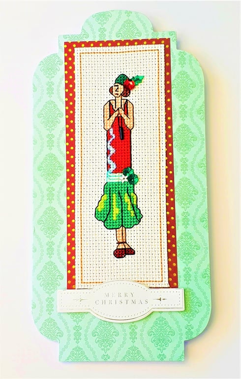 Christmas 1920s Flapper lady Cross Stitch card