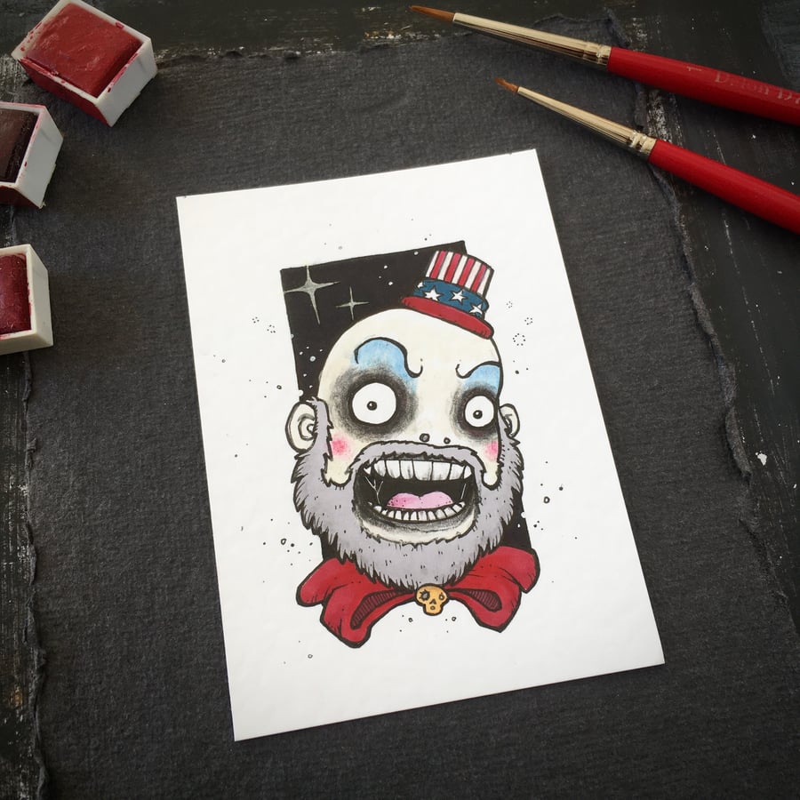 inktober - creepy clown - original aceo