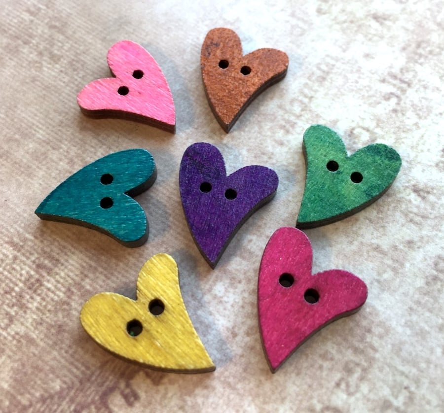 Pack of 20 - 2-hole Wooden Buttons Heart Mix 