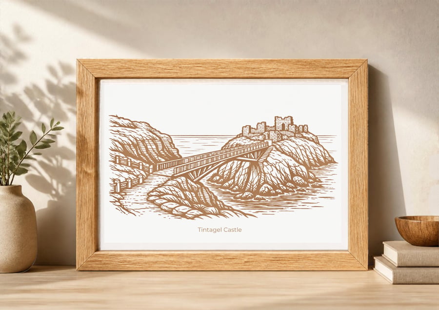 Laser engraved Tintagel Castle Cornwall