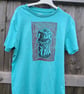 upcycled lino print unique jester cat tshirt sized small