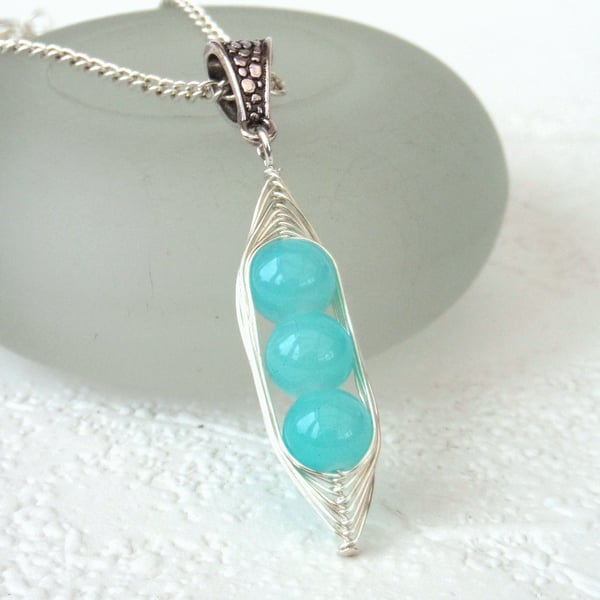 Turquoise blue 'Peas in a Pod' necklace - other sizes & colours available 