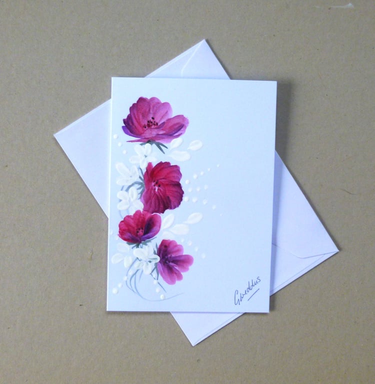 oiginal hand painted floral greetings card. ( FA 502 D1 )