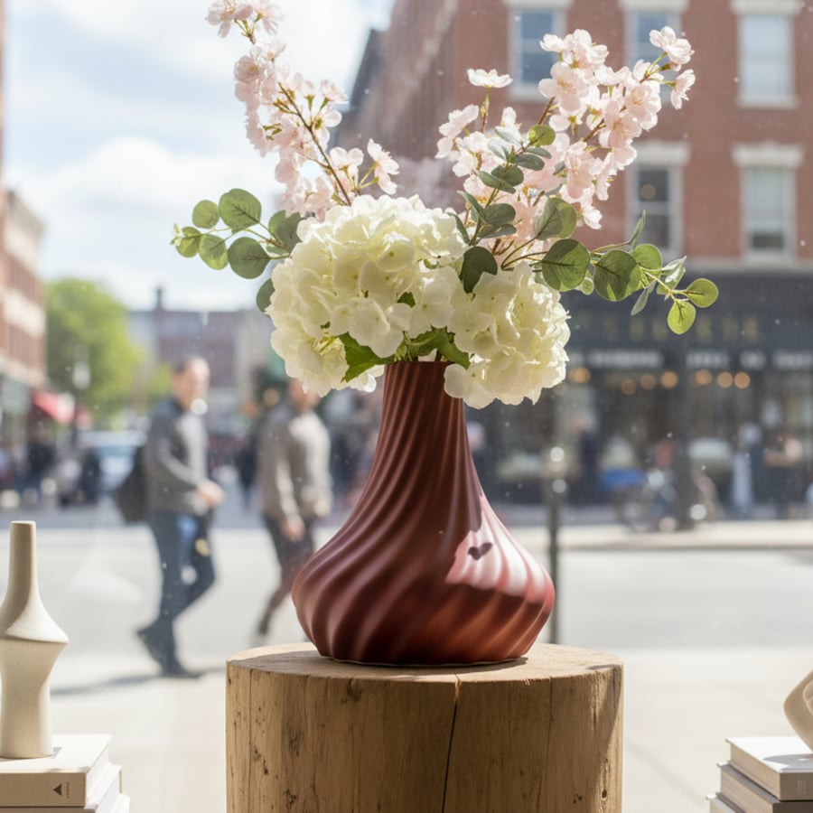 Modern vase for faux and real flowers in organic plastic