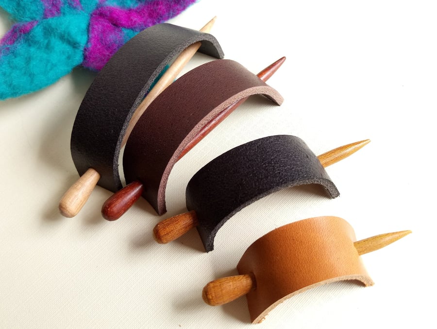 Handmade Leather Hair Stick Barrette in Minimal Style, Leather Hair Pin, Women H