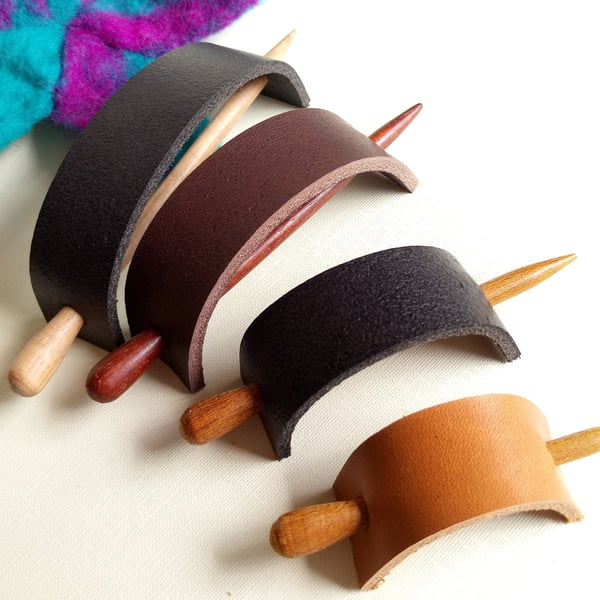 Handmade Leather Hair Stick Barrette in Minimal Style, Leather Hair Pin, Women H