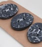 3 Medium Oval Coal Black Leaf Pattern Ceramic Buttons - Image 4