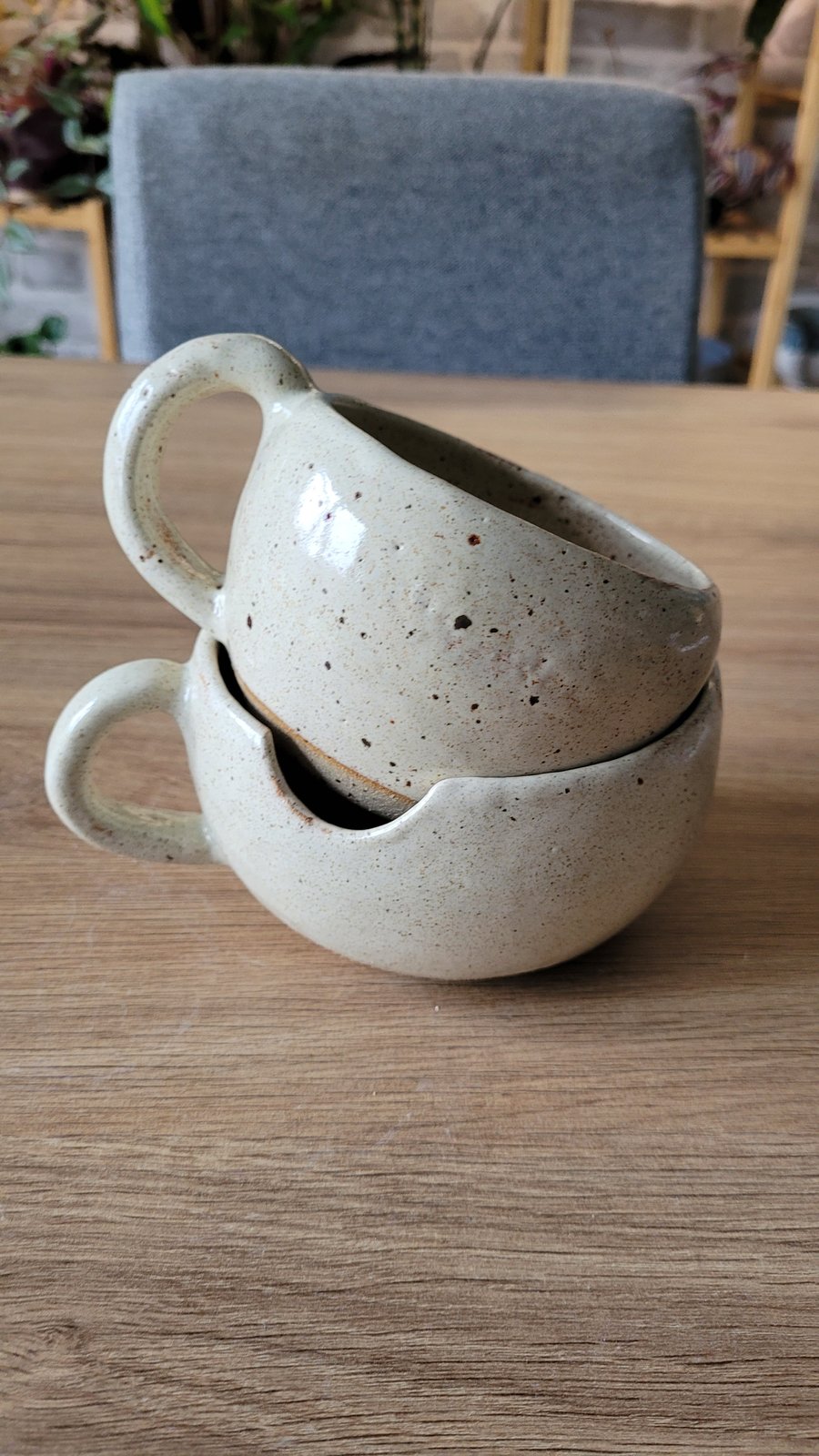 Due of Speckled Cream Mugs Handmade Pottery