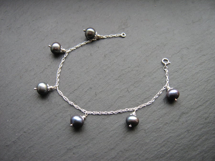 CUSTOM ORDER - Peacock pearl charm bracelet
