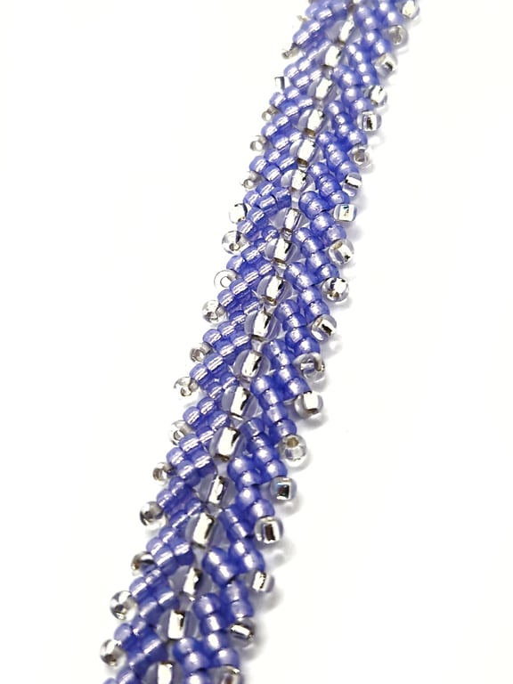 Soft blue and shimmering silver St Petersburg weave beaded bracelet