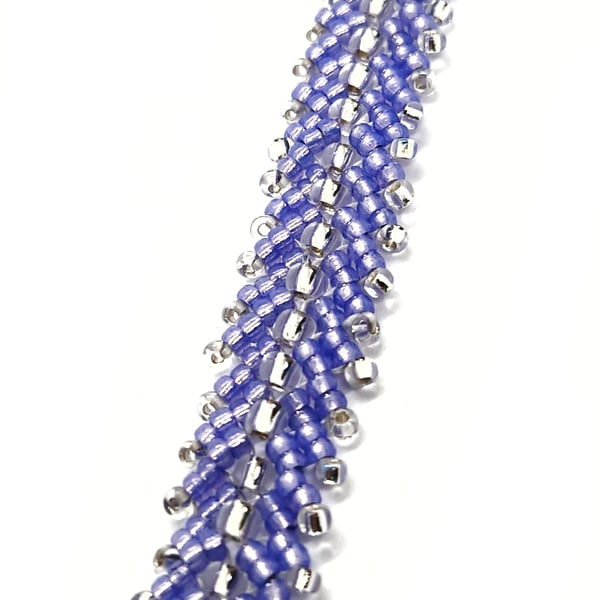 Soft blue and shimmering silver St Petersburg weave beaded bracelet