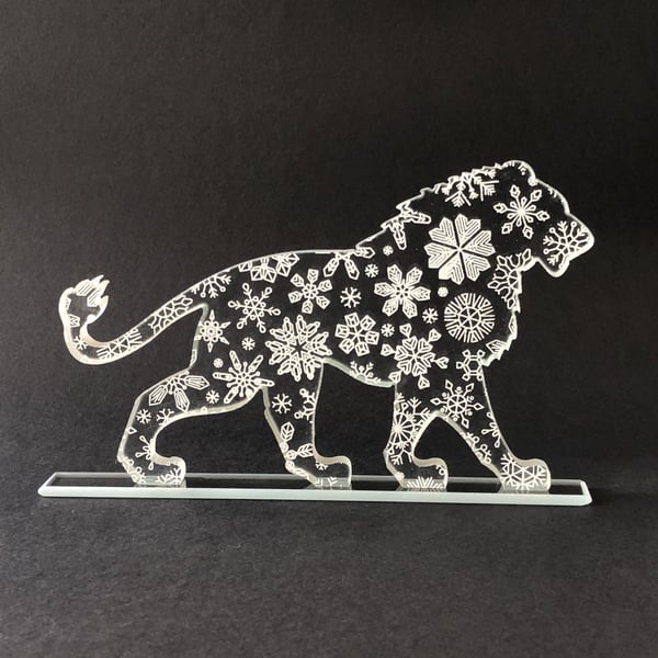 Snow Lion Glass Sculpture with Enamel Artwork