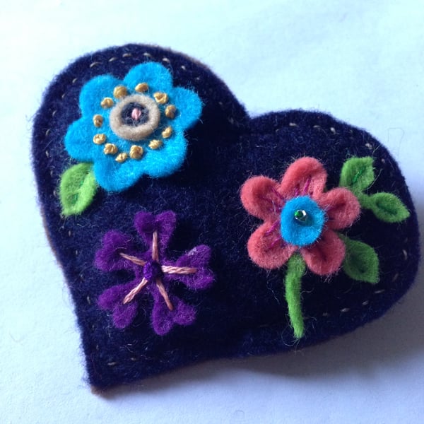 Embroidered Valentine Heart  Brooch