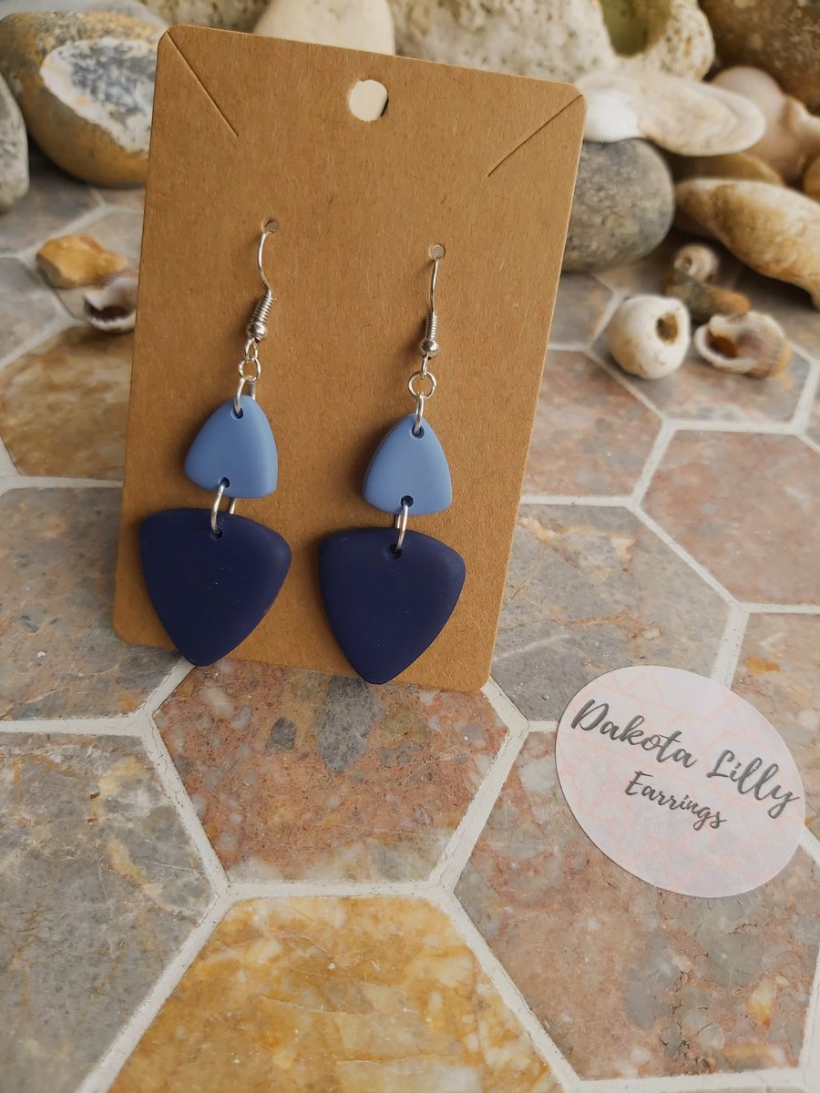 2 tone blue triangle polymer clay earrings