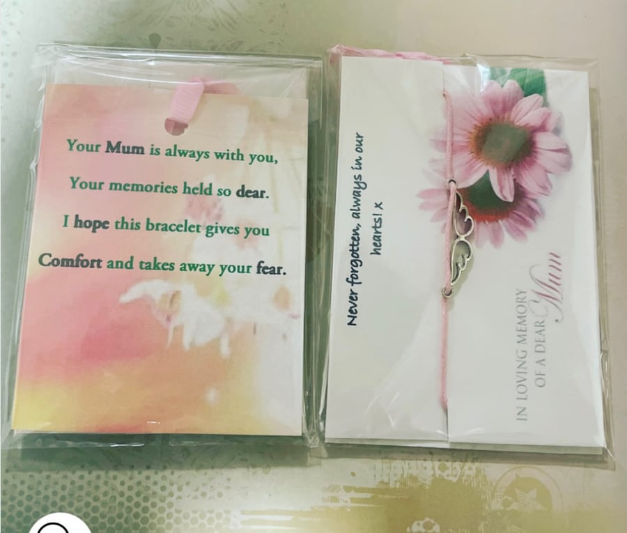 In memory of mum bereavement wish bracelet and sentimental card