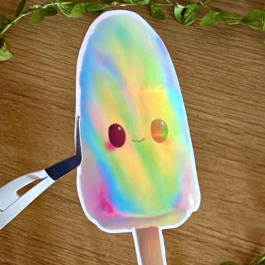 Holographic Rainbow Swirl Lolly - Retro Ice Lolly Vinyl Sticker
